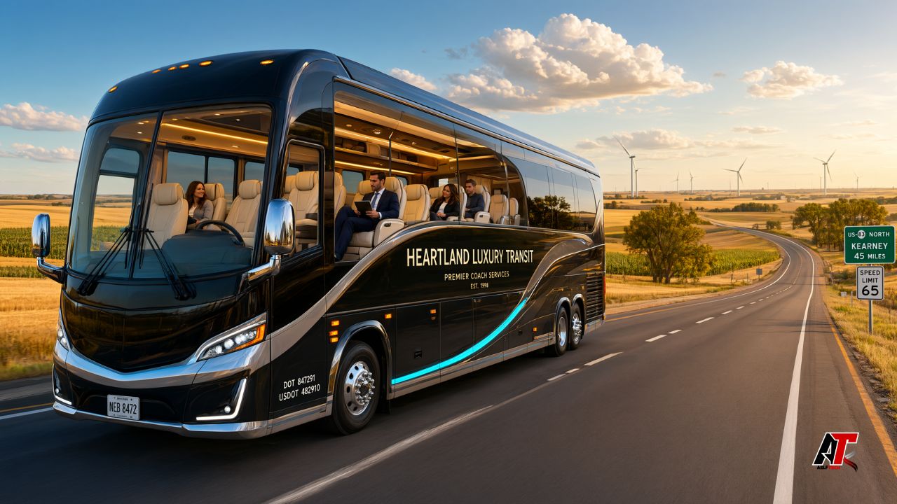 Charter Bus Nebraska providing comfortable group transportation for corporate events, weddings, school trips, and tours.