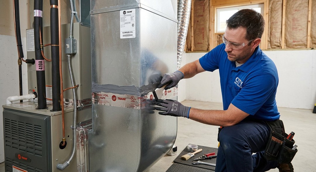 Professional AC installation at a modern home