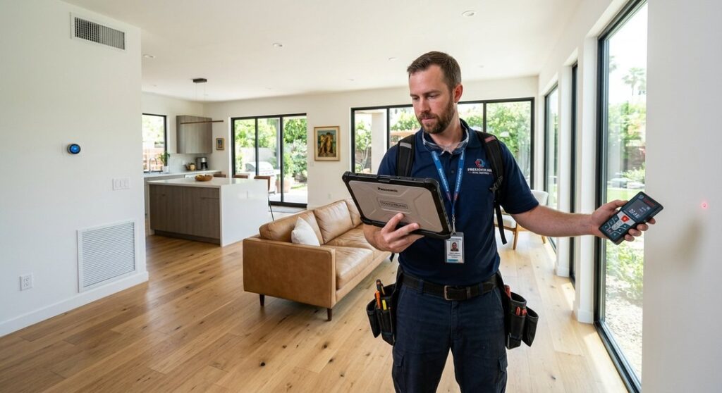 Professional AC installation at a modern home