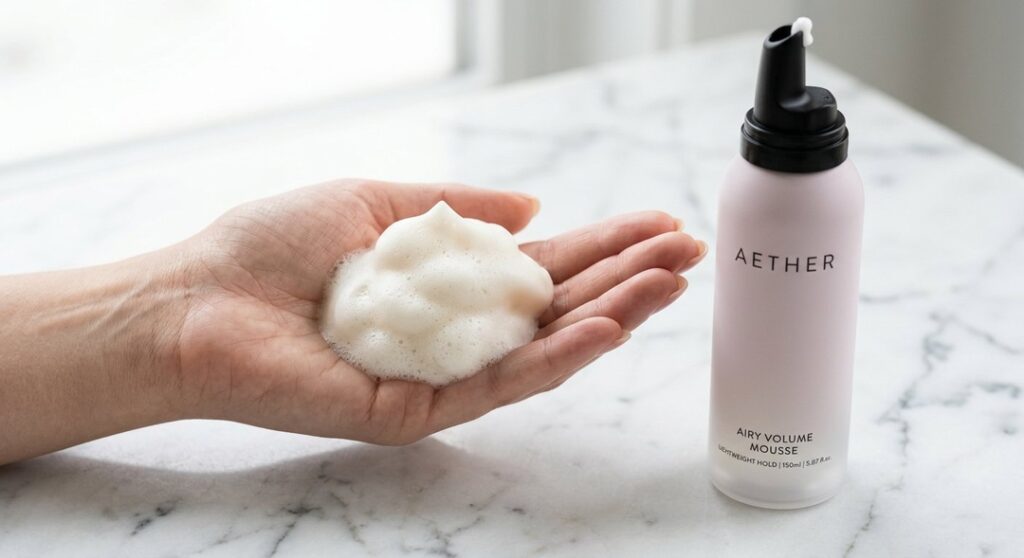 Hair mousse for soft volume and natural styling