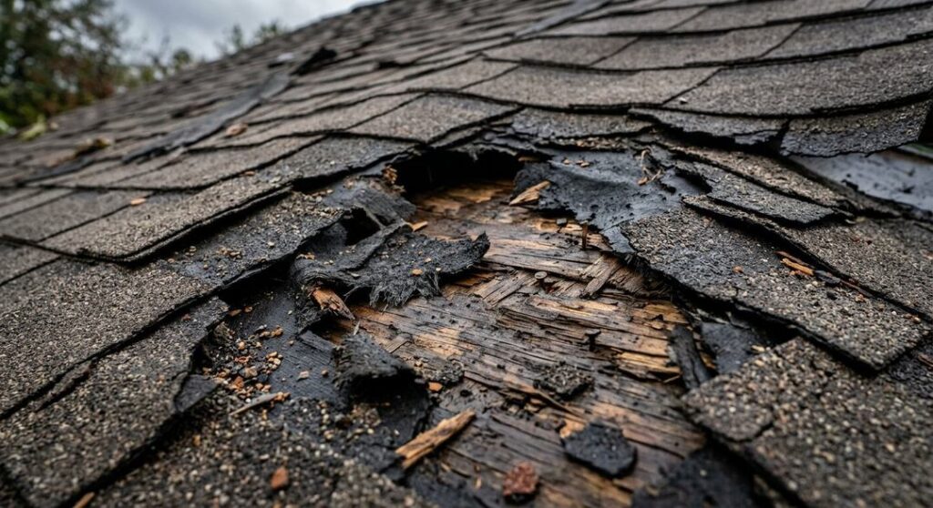 Professional roof repair on a residential home