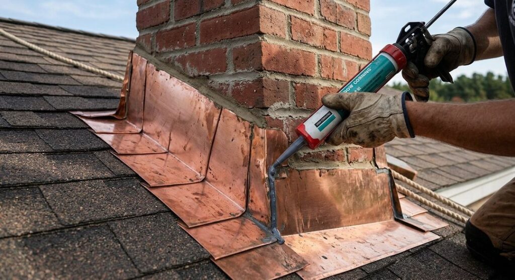 Professional roofer repairing a roof